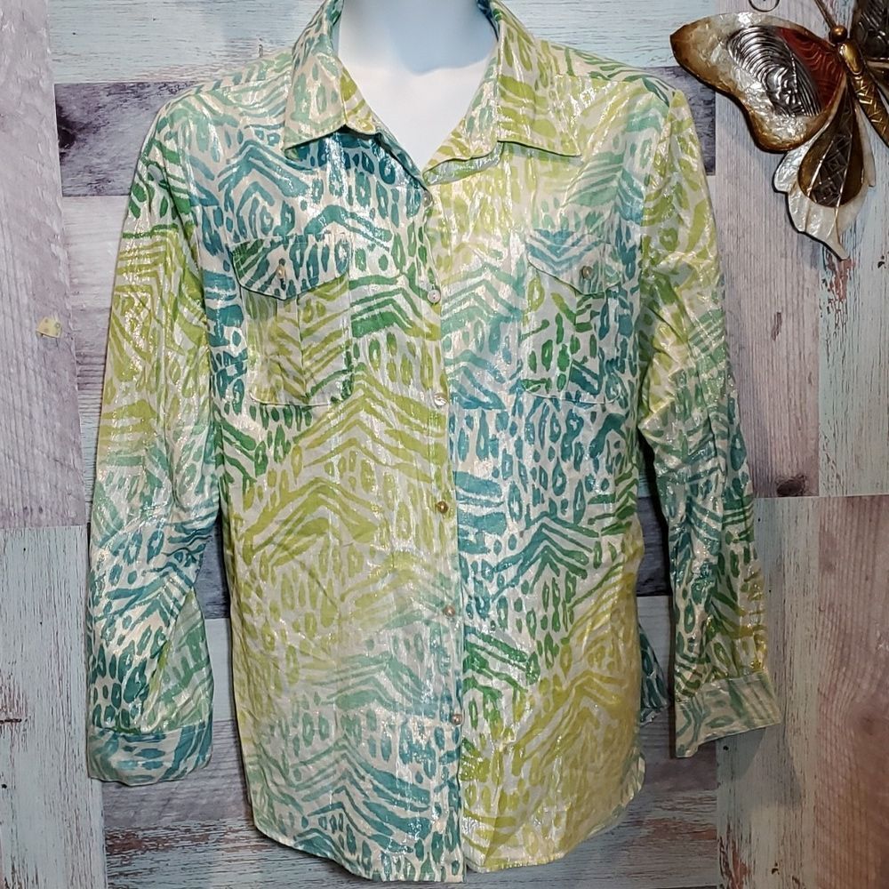 Ruby Rd Sz 22W Plus Sparkly Leopard Print Button Down Blouse 524
